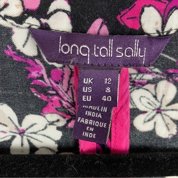 Long Tall Sally Floral 3/4 Sleeves Kimono Size 8 Black White Pink - Picture 3 of 10